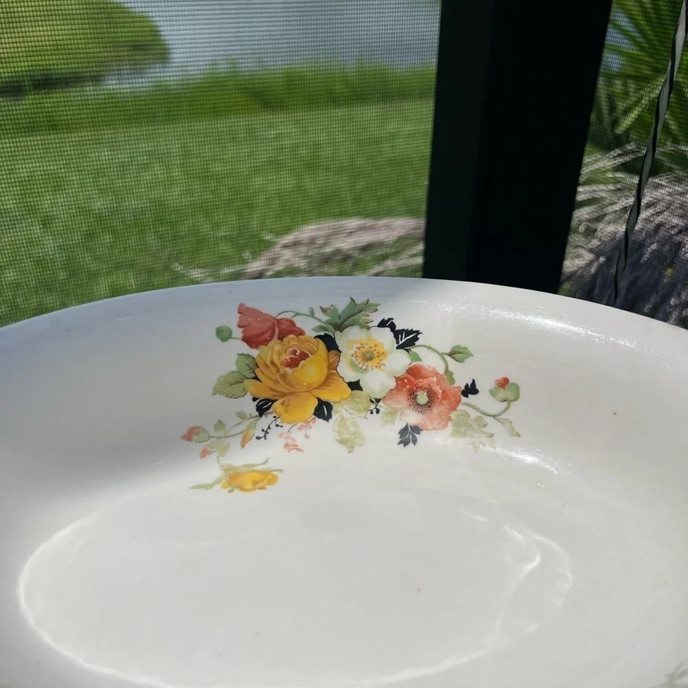 Vintage Rare China Homer Laughlin Serving Bowl Poppy & Golden Rose 1930's